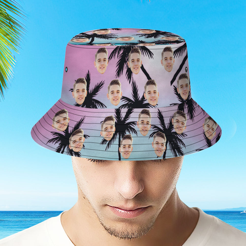 Custom Coconut Tree Hawaiian Fisherman Hat Bucket Hat Beach Sports Hat	 - MyFaceBoxerUK