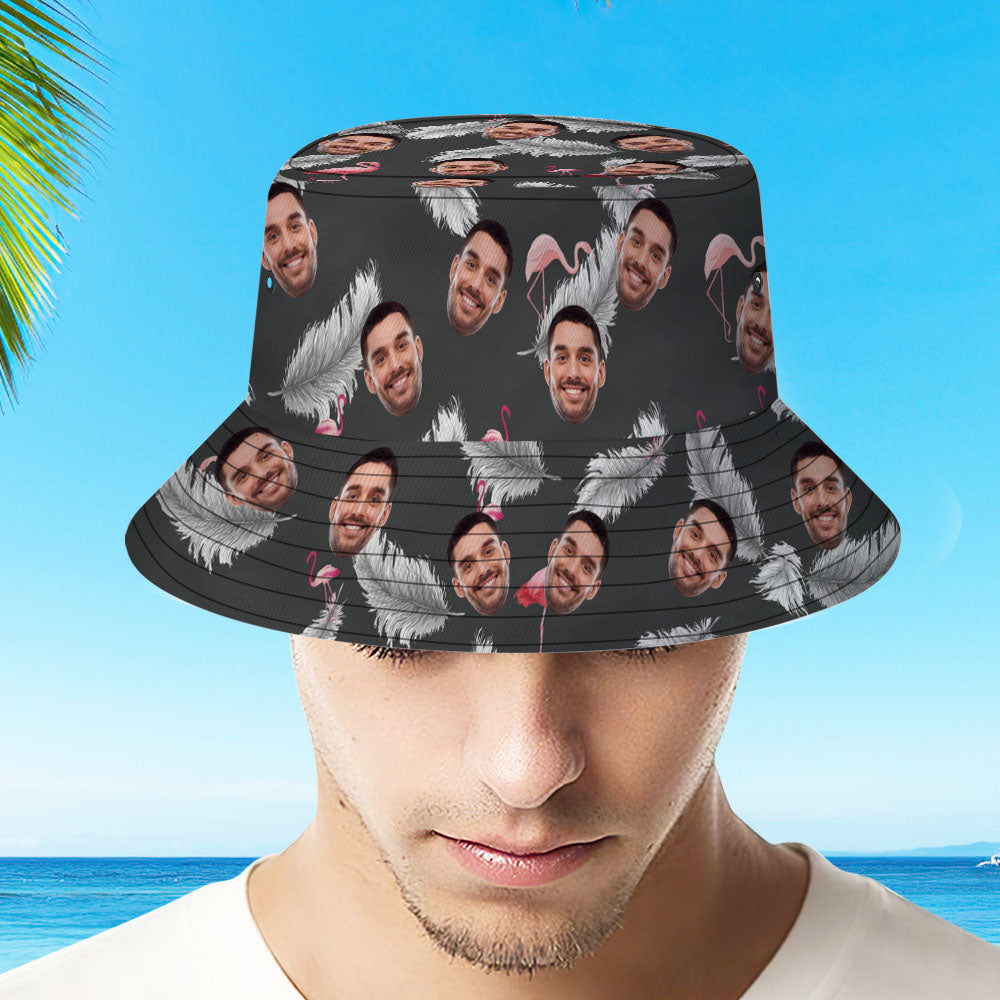 Custom Photo Gift Funny Cartoon Flamingo Bucket Hat Hawaiian Fisherman Hat	 - MyFaceBoxerUK