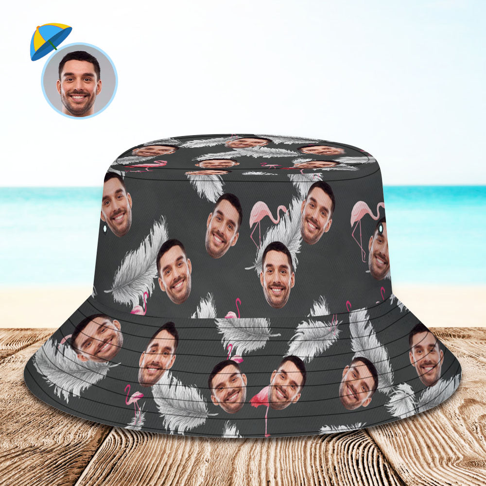 Custom Photo Gift Funny Cartoon Flamingo Bucket Hat Hawaiian Fisherman Hat	 - MyFaceBoxerUK