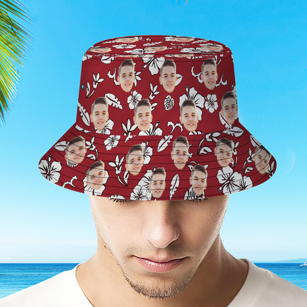 Custom Face All Over Print Tropical Flower Print Hawaiian Fisherman Hat Bucket Hat	 - MyFaceBoxerUK