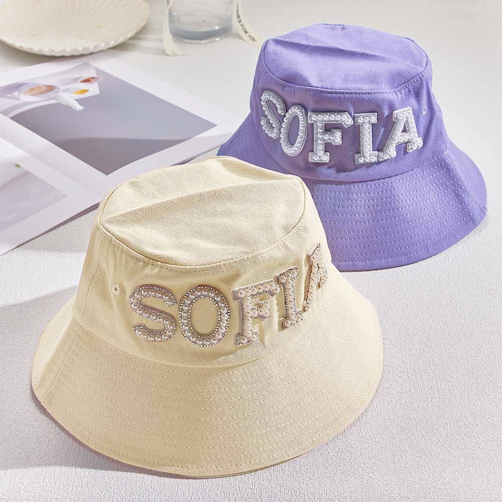 Custom Pearl Bucket Hat Personalized Name Fashion Bucket Hat Summer Gift for Her - MyFaceBoxer