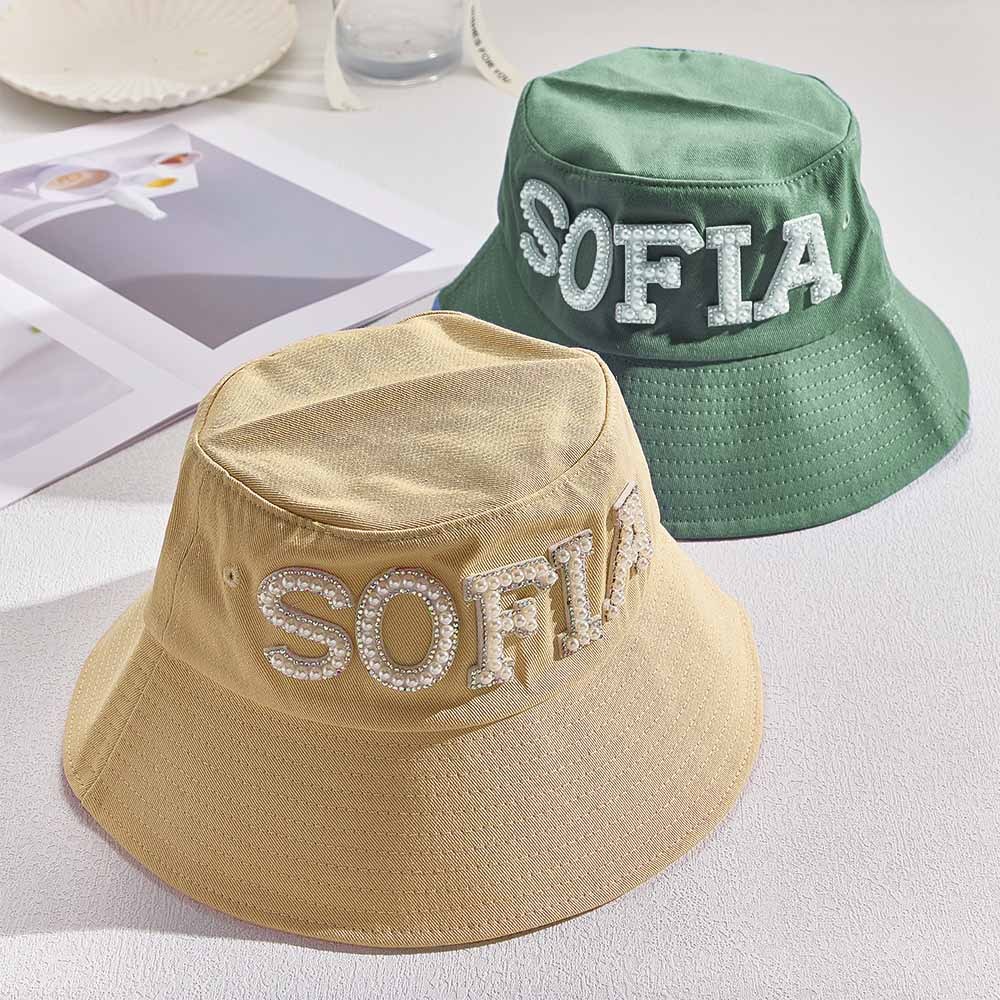 Custom Pearl Bucket Hat Personalized Name Fashion Bucket Hat Summer Gift for Her - MyFaceBoxer