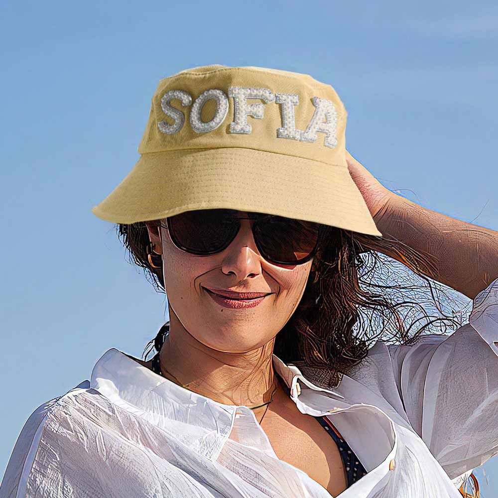 Custom Pearl Bucket Hat Personalized Name Fashion Bucket Hat Summer Gift for Her - MyFaceBoxer