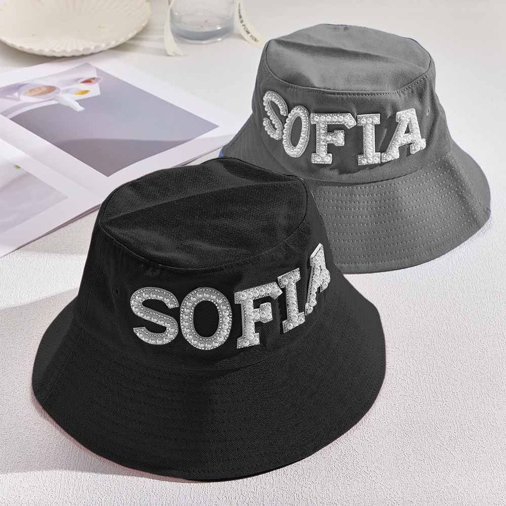 Custom Pearl Bucket Hat Personalized Name Fashion Bucket Hat Summer Gift for Her - MyFaceBoxer