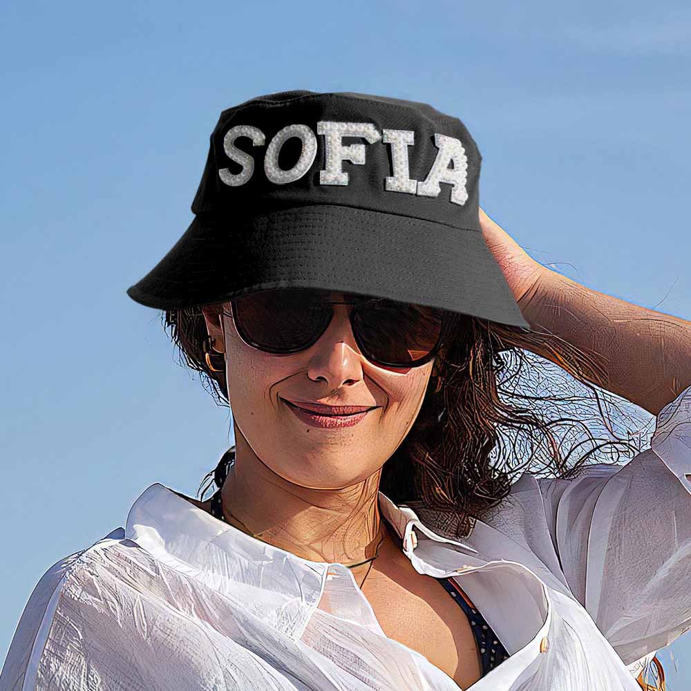 Custom Pearl Bucket Hat Personalized Name Fashion Bucket Hat Summer Gift for Her - MyFaceBoxer