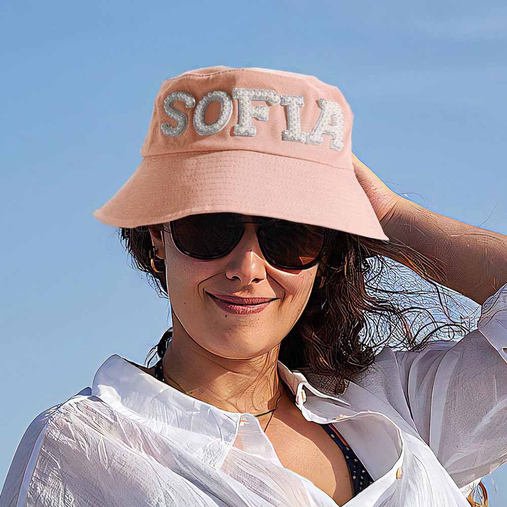 Custom Pearl Bucket Hat Personalized Name Fashion Bucket Hat Summer Gift for Her - MyFaceBoxer