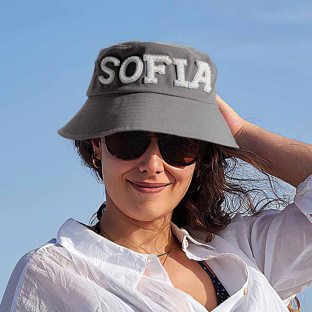 Custom Pearl Bucket Hat Personalized Name Fashion Bucket Hat Summer Gift for Her - MyFaceBoxer