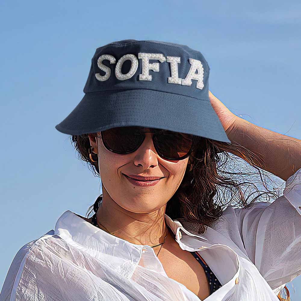 Custom Pearl Bucket Hat Personalized Name Fashion Bucket Hat Summer Gift for Her - MyFaceBoxer