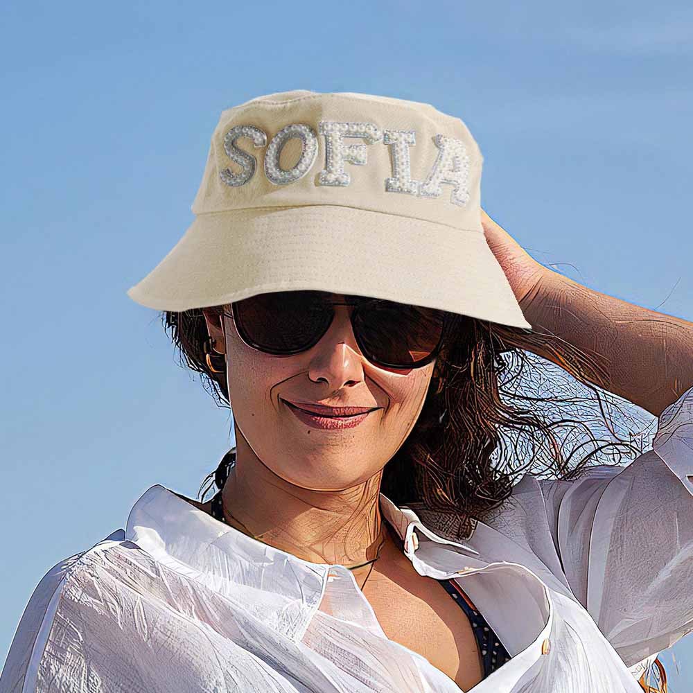 Custom Pearl Bucket Hat Personalized Name Fashion Bucket Hat Summer Gift for Her - MyFaceBoxer