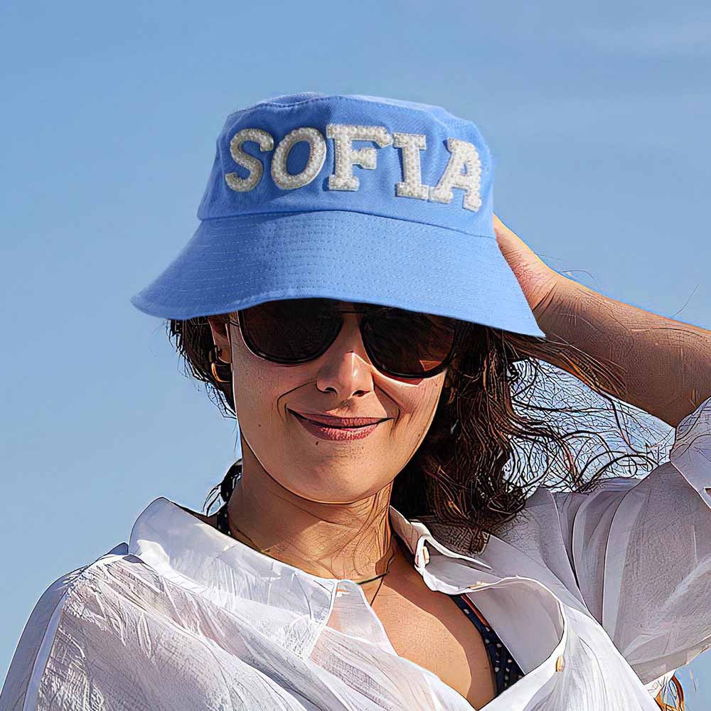 Custom Pearl Bucket Hat Personalized Name Fashion Bucket Hat Summer Gift for Her - MyFaceBoxer