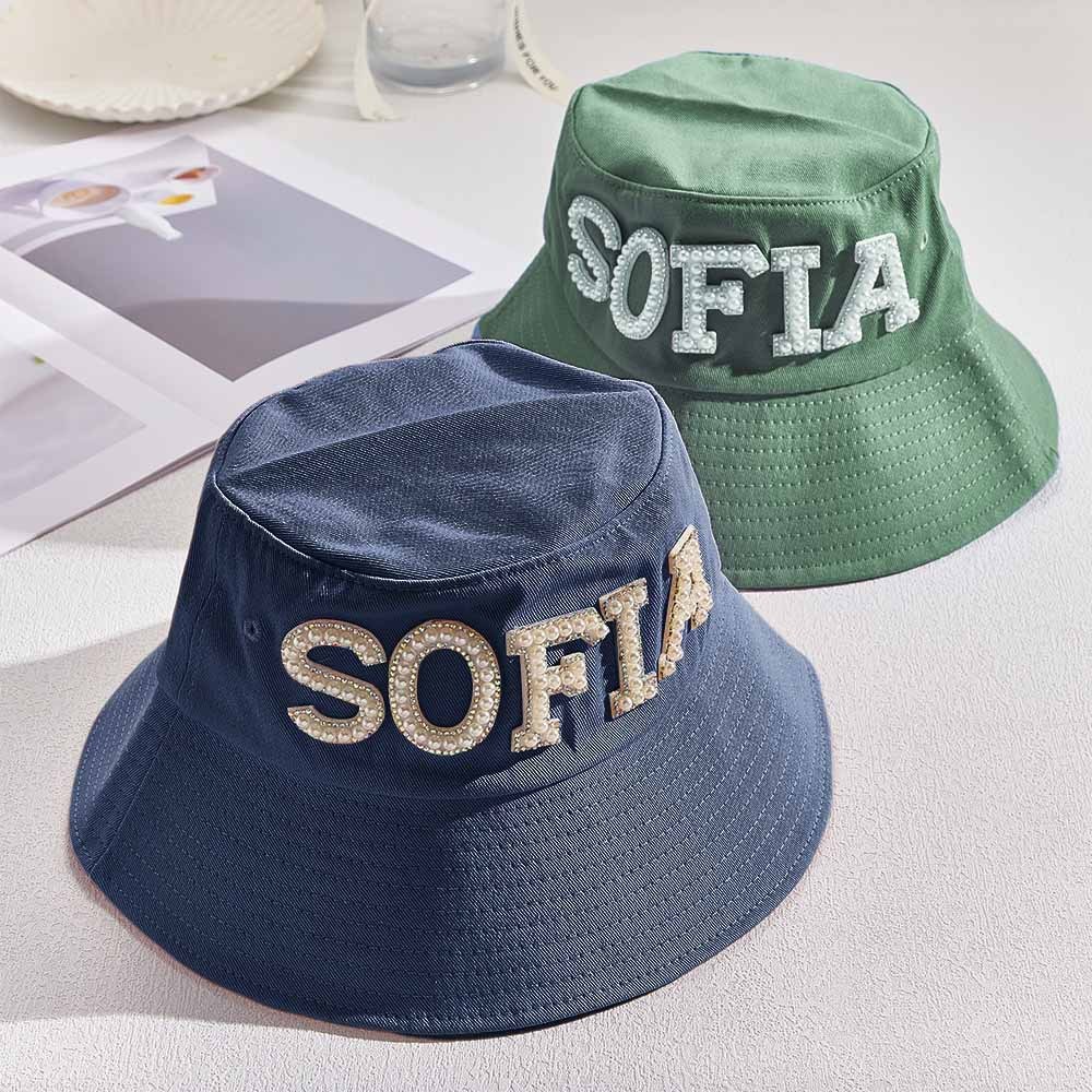 Custom Pearl Bucket Hat Personalized Name Fashion Bucket Hat Summer Gift for Her - MyFaceBoxer