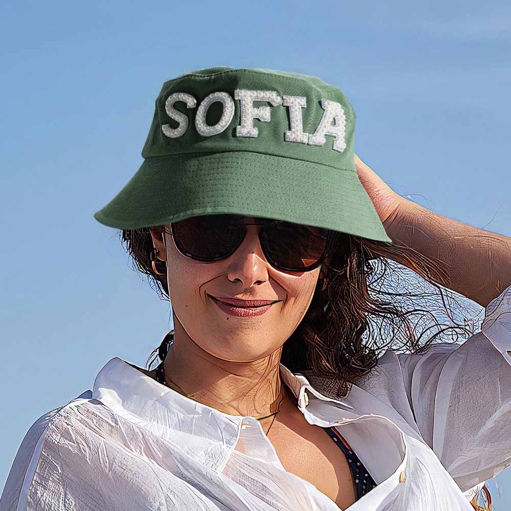 Custom Pearl Bucket Hat Personalized Name Fashion Bucket Hat Summer Gift for Her - MyFaceBoxer