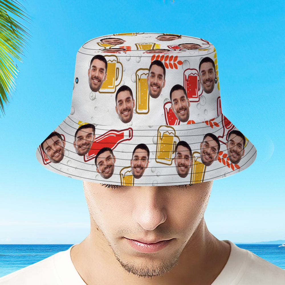 Custom Bucket Hat Personalize Face Beer Bucket Hat Summer Wide Brim Fisherman Hat Gifts - MyFaceBoxerUK