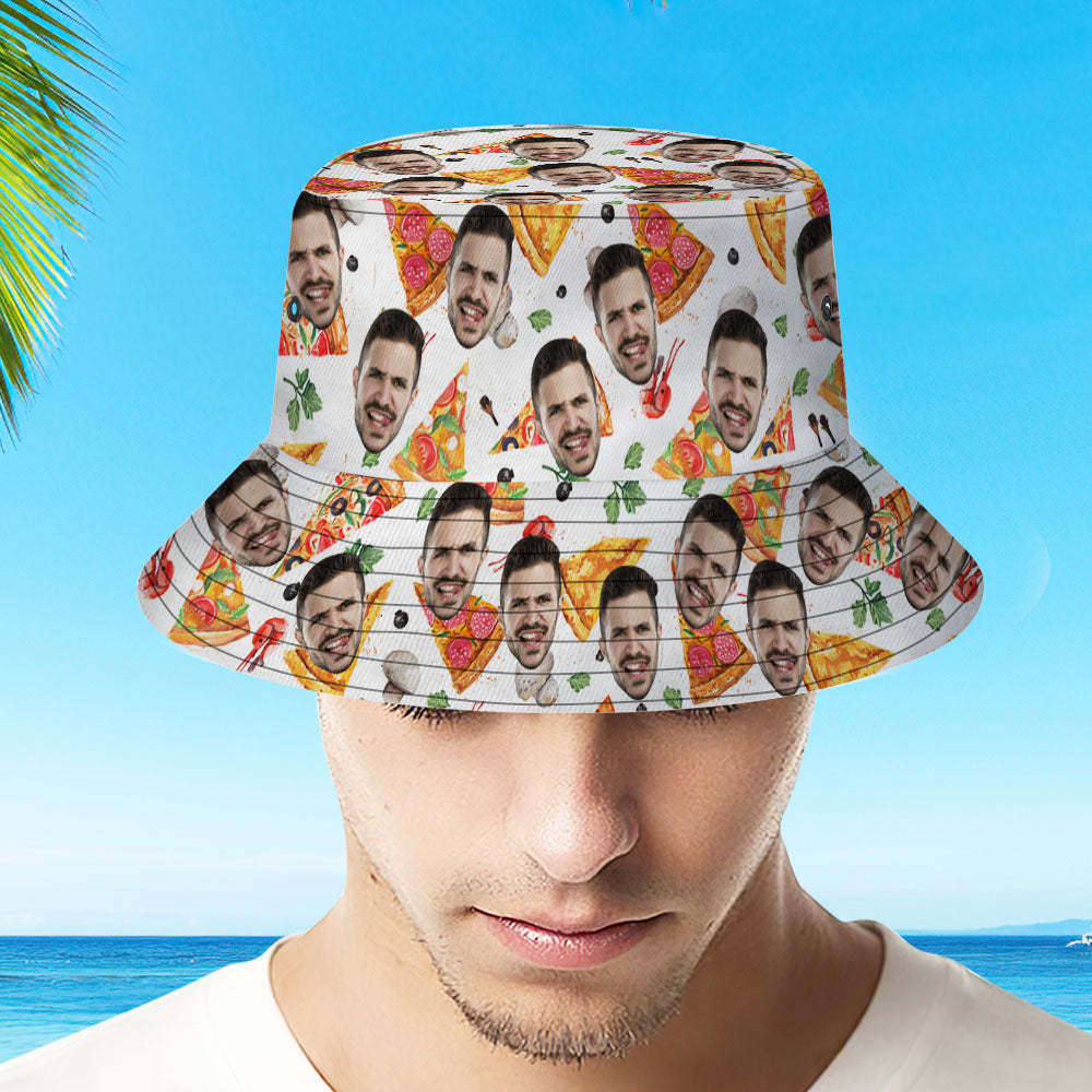 Custom Bucket Hat Personalize Face Pizza Bucket Hat Summer Wide Brim Fisherman Hat Gifts - MyFaceBoxerUK