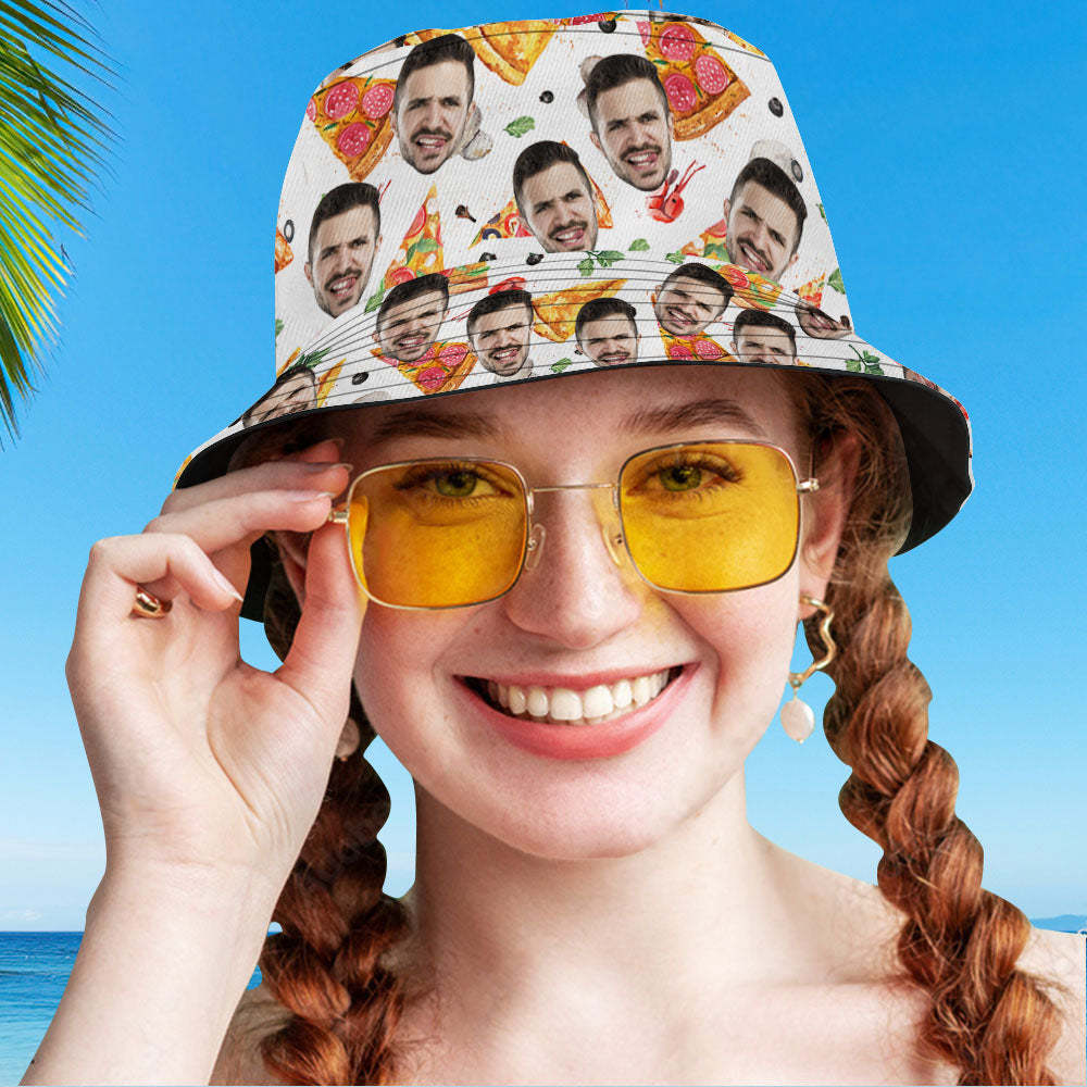 Custom Bucket Hat Personalize Face Pizza Bucket Hat Summer Wide Brim Fisherman Hat Gifts - MyFaceBoxerUK