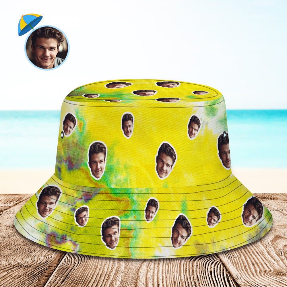 Custom Bucket Hat Unisex Face Bucket Hat Personalized Wide Brim Outdoor Summer Cap Hiking Beach Sports Hats Tie Dye Style	 - MyFaceBoxerUK