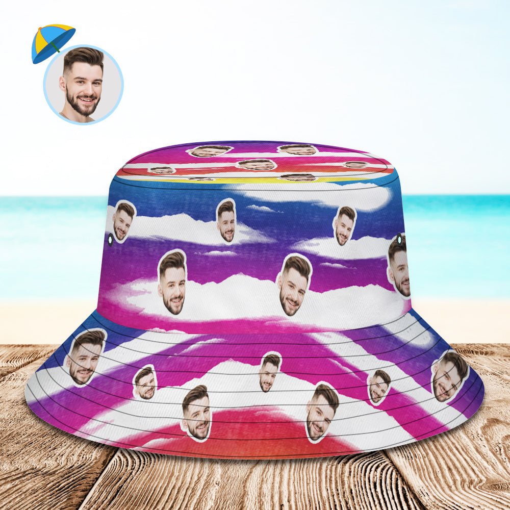Custom Bucket Hat Unisex Face Bucket Hat Personalized Wide Brim Outdoor Summer Cap Hiking Beach Sports Hats Tie Dye Multicolor	 - MyFaceBoxerUK