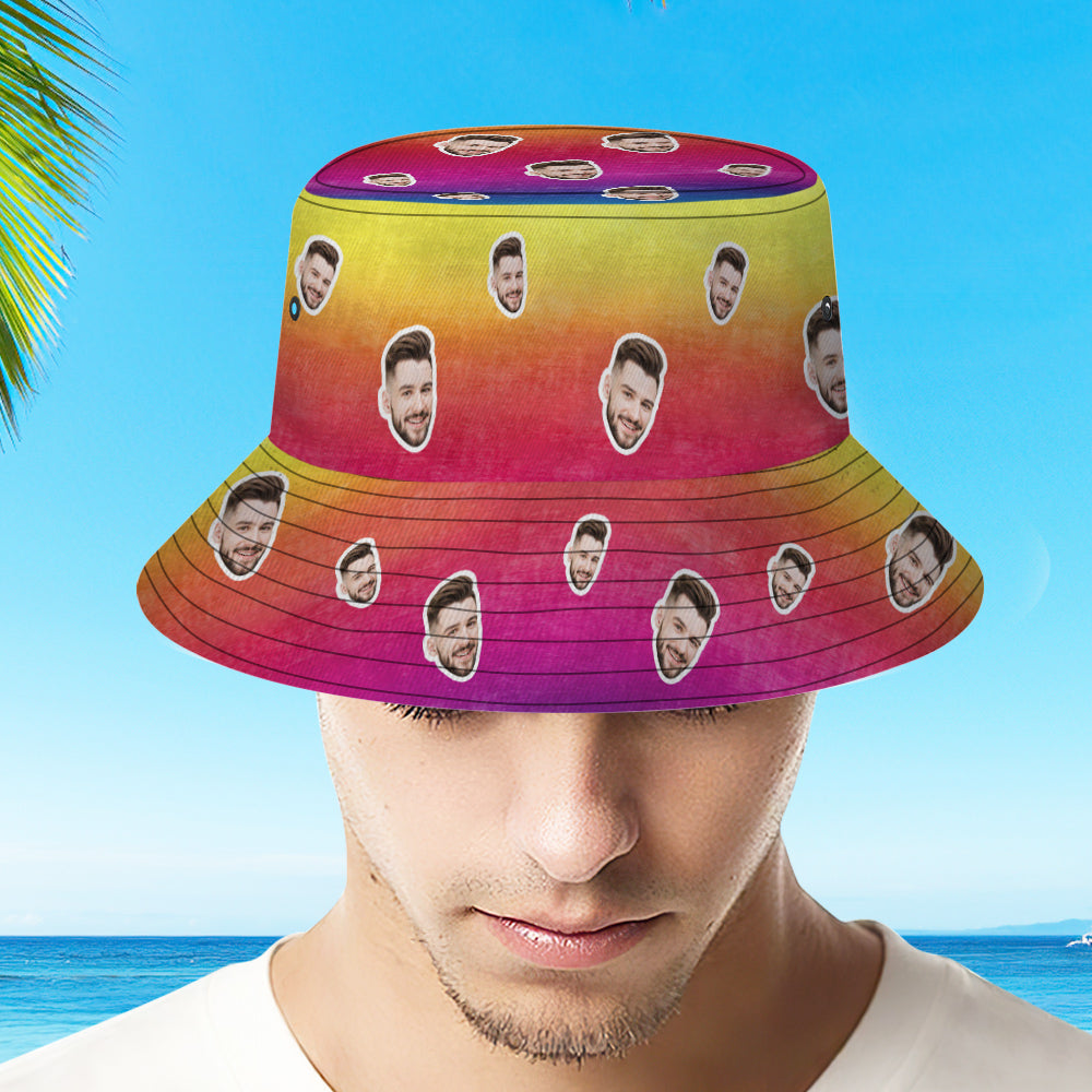 Custom Bucket Hat Unisex Face Bucket Hat Personalized Wide Brim Outdoor Summer Cap Hiking Beach Sports Hats Tie Dye Style Multicolor	 - MyFaceBoxerUK