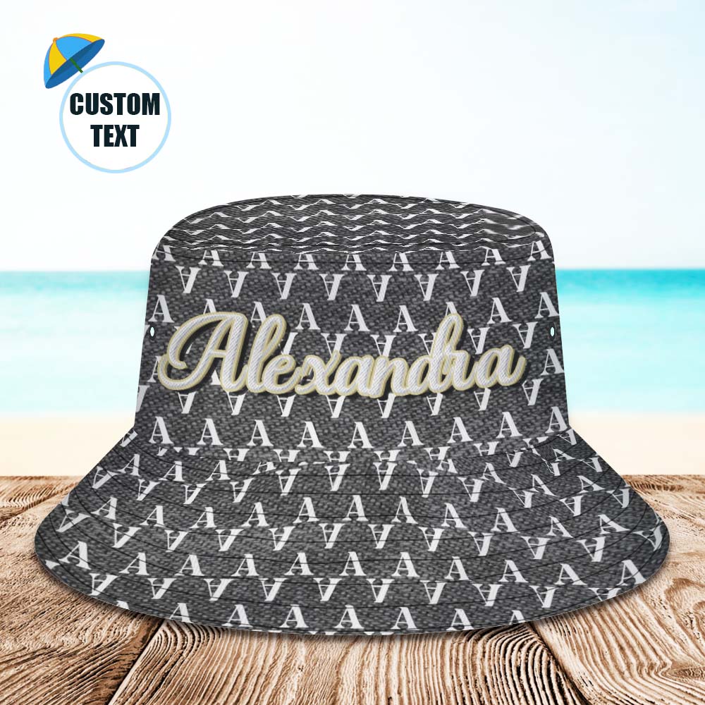 Custom Bucket Hat Unisex Black Fisherman Hat Personalized Your Name	 - MyFaceBoxerUK