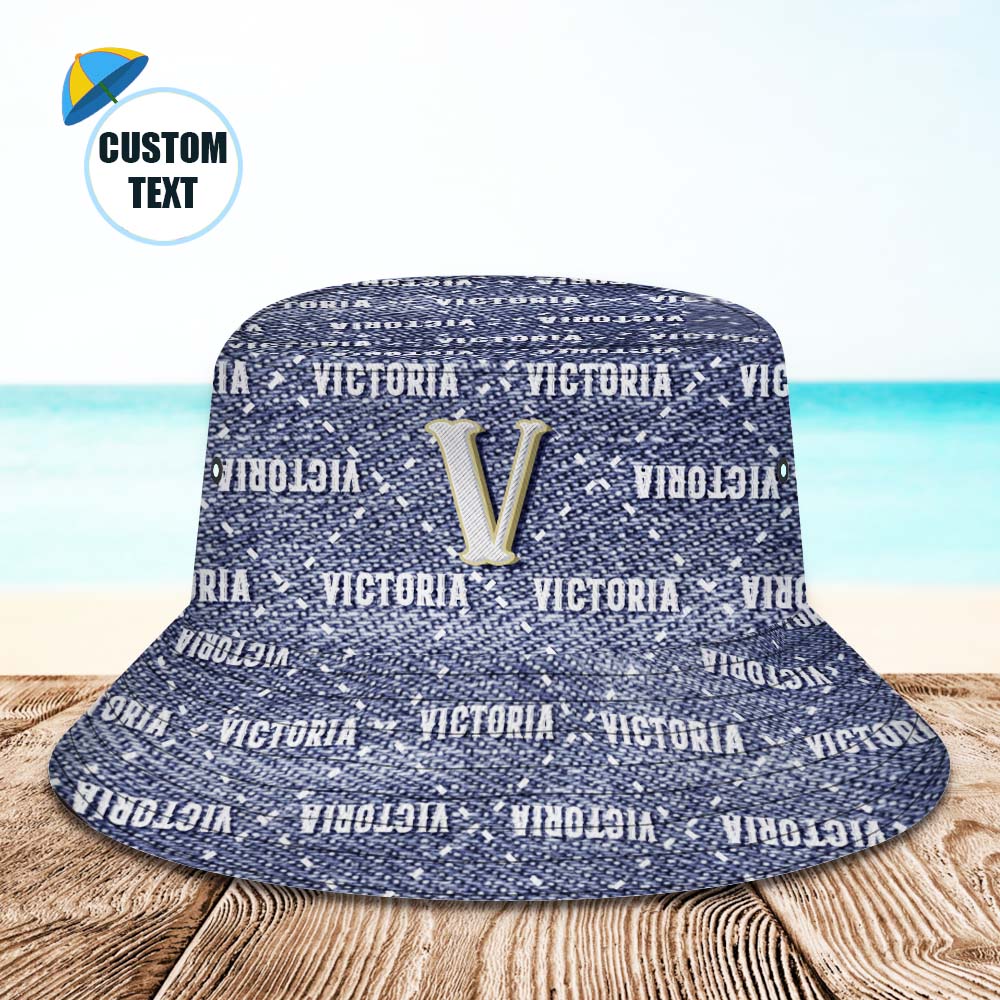 Custom Bucket Hat Unisex Blue Denim Style Fisherman Hat Personalized Your Name	 - MyFaceBoxerUK
