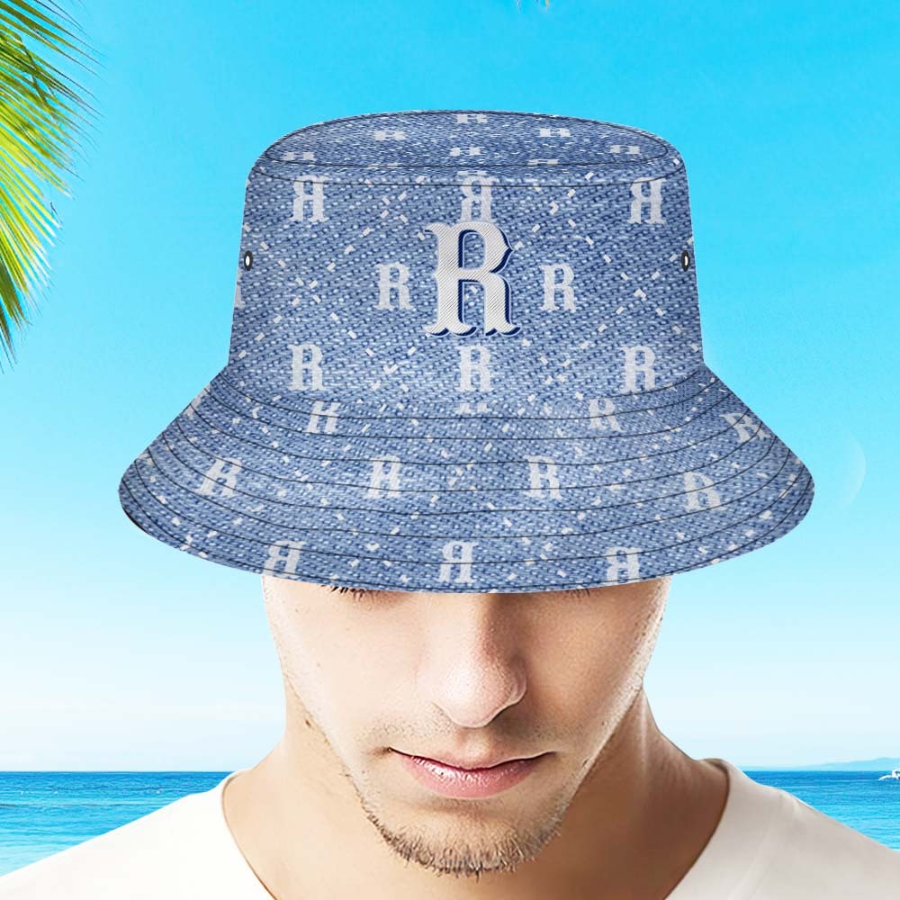 Custom Bucket Hat Unisex Blue Plaid Fisherman Hat Personalized Letter - MyFaceBoxerUK