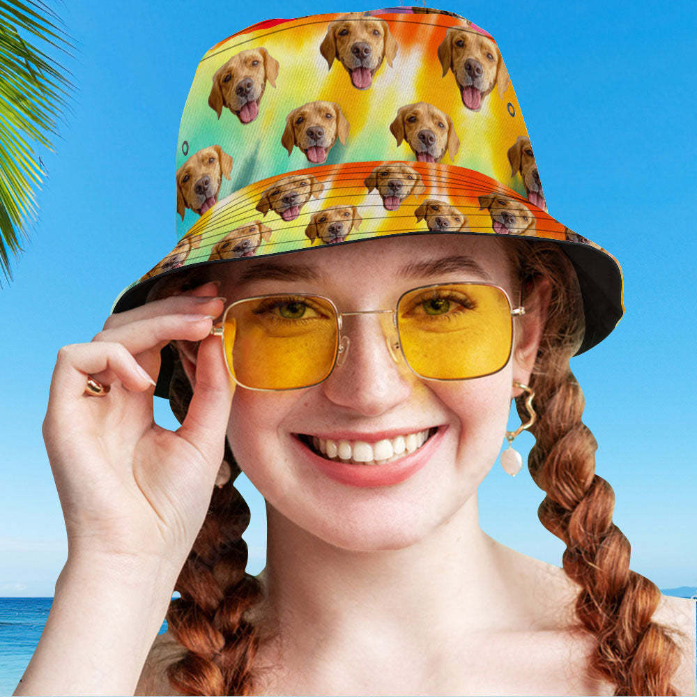 Custom Bucket Hat Unisex Face Bucket Hat Personalize Wide Brim Outdoor Summer Cap Hiking Beach Sports Hats Rainbow Color Bucket Hat Gift for Lover - MyFaceBoxerUK