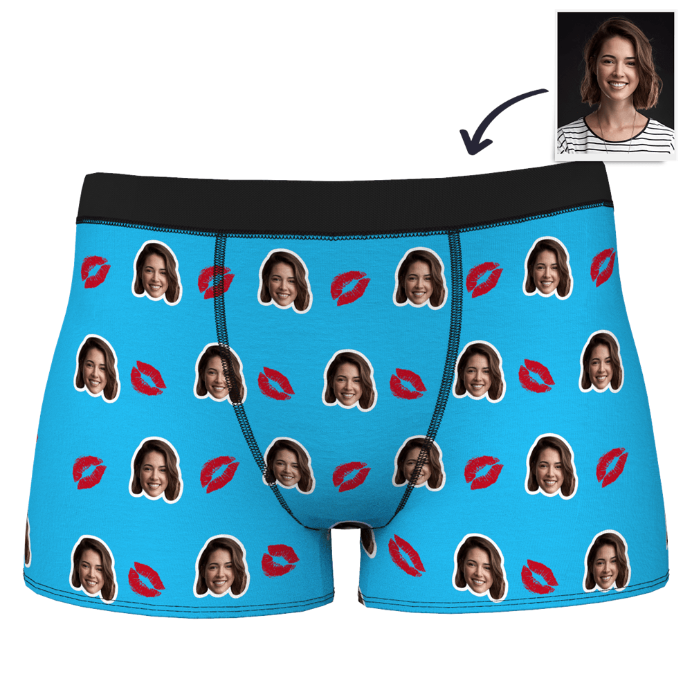 Valentine's Day Creative Gift Couple Men's Custom Face Boxer Shorts - Kiss - MyFaceBoxerUK