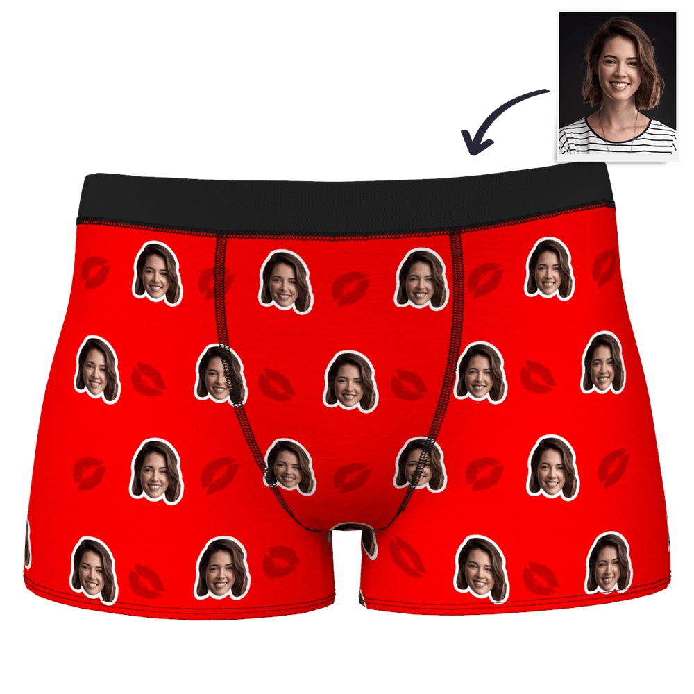 Valentine's Day Creative Gift Couple Men's Custom Face Boxer Shorts - Kiss	 - MyFaceBoxerUK