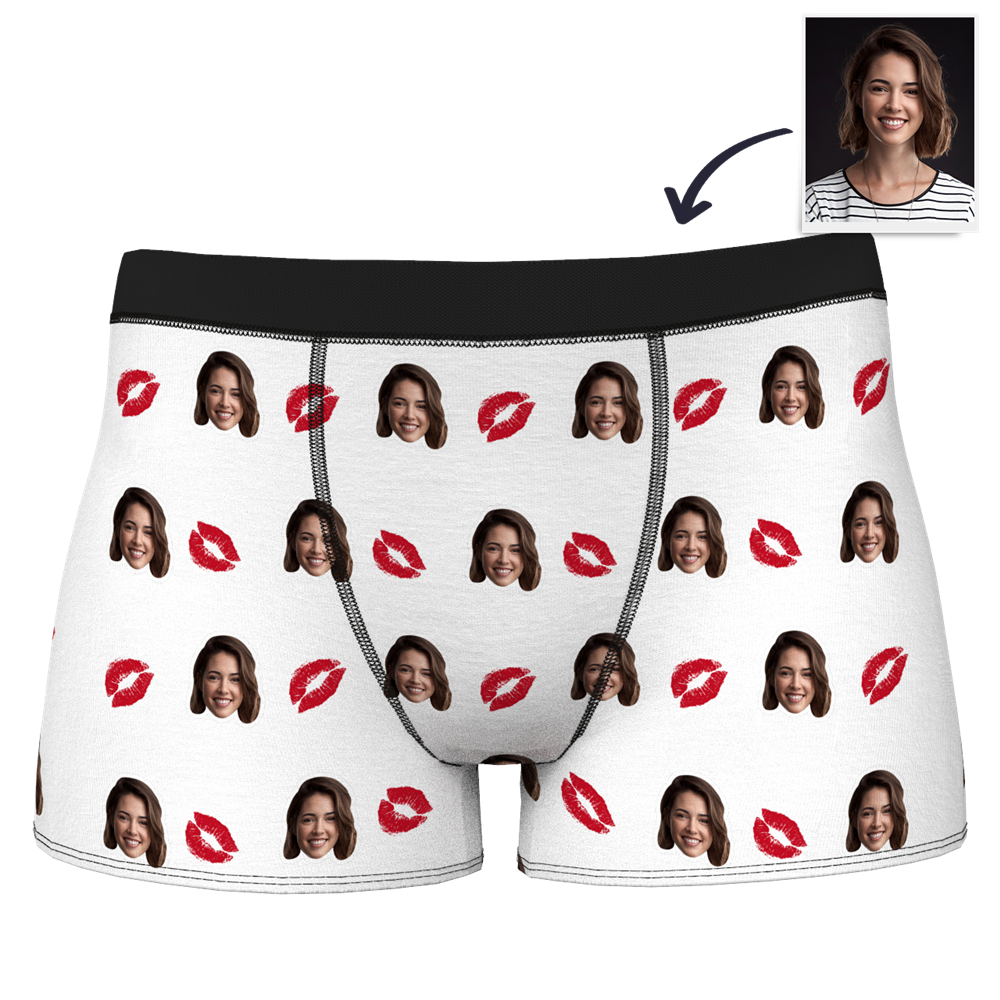 Valentine's Day Creative Gift Couple Men's Custom Face Boxer Shorts - Kiss	 - MyFaceBoxerUK