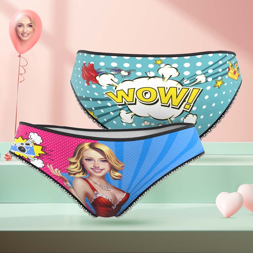 Custom Face Panties Personalized Cartoon-Style Lace Panties for Women - MyFaceBoxerUK
