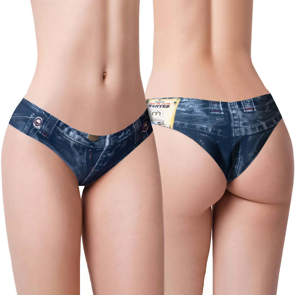 Denim-Inspired Women's Thong Black Denim Panties Gift for Her - MyFaceBoxerUK