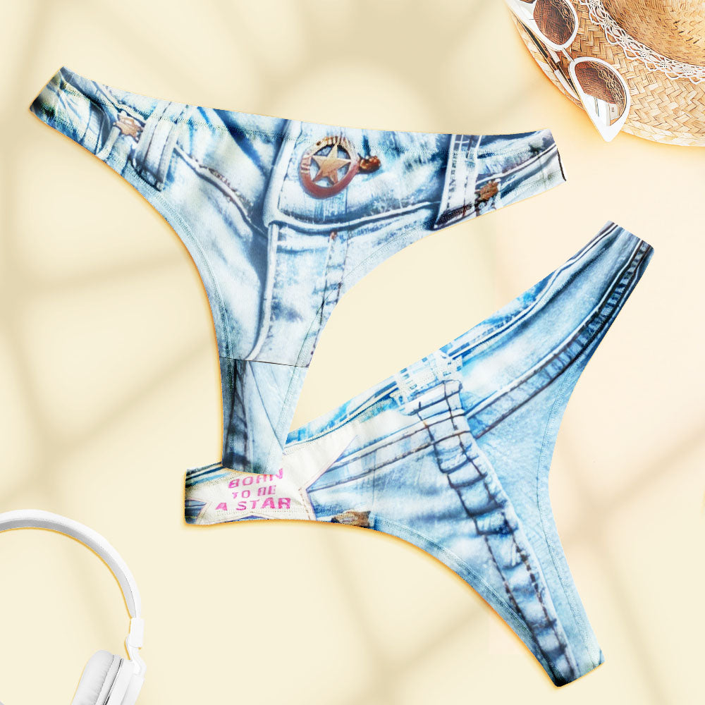 Denim-Inspired Women's Thong Denim Panties Gift for Her	 - MyFaceBoxerUK