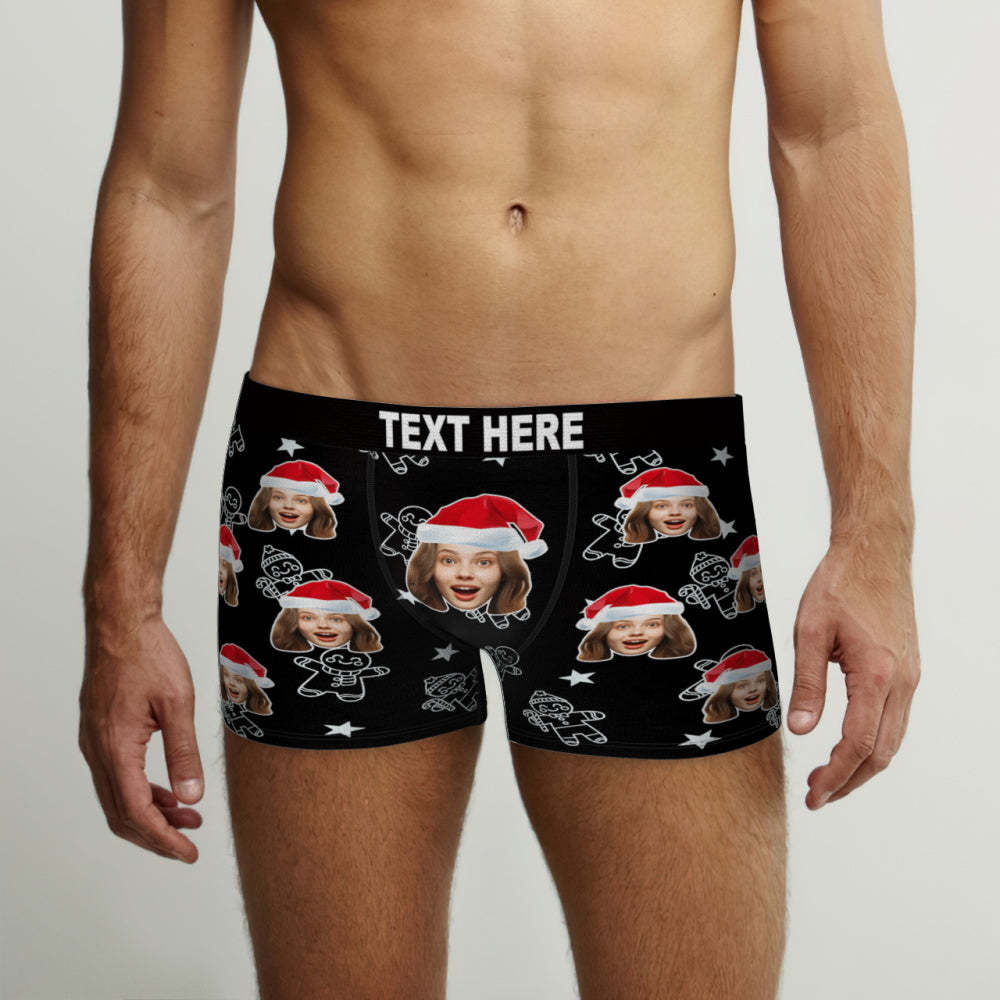 Custom Christmas Underwear with Face Personalized Boxers Printed with Biscuit Pattern & Hats Gift for Boyfriend - MyFaceBoxerUK