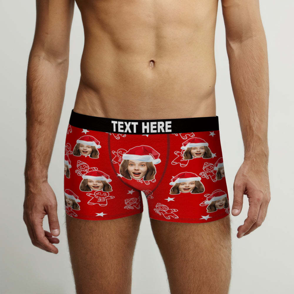 Custom Christmas Underwear with Face Personalized Boxers Printed with Biscuit Pattern & Hats Gift for Boyfriend - MyFaceBoxerUK