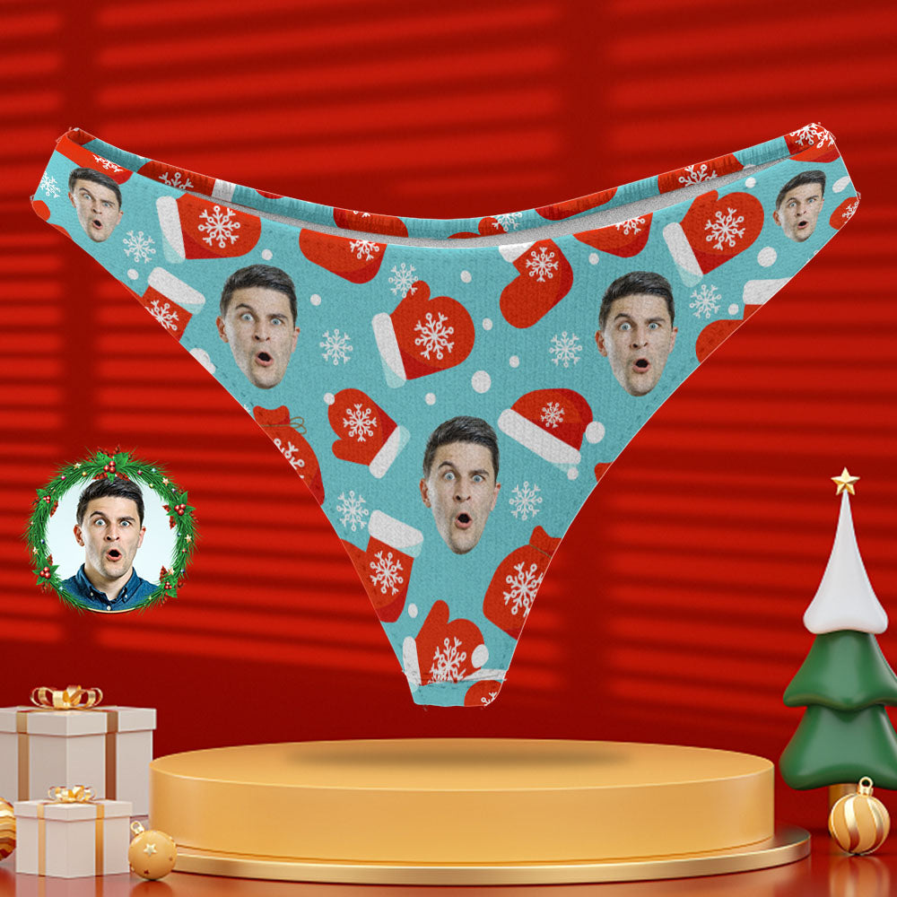 Custom Photo Panty Personalized Face Blue Thong Underwear Christmas Gifts for Women	 - MyFaceBoxerUK