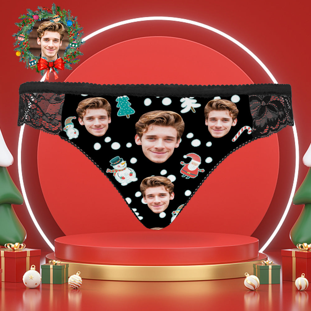 Custom Face Lace Panties Personalized Sexy Women Underwear Santa Claus and Snowman Christmas Gifts	 - MyFaceBoxerUK