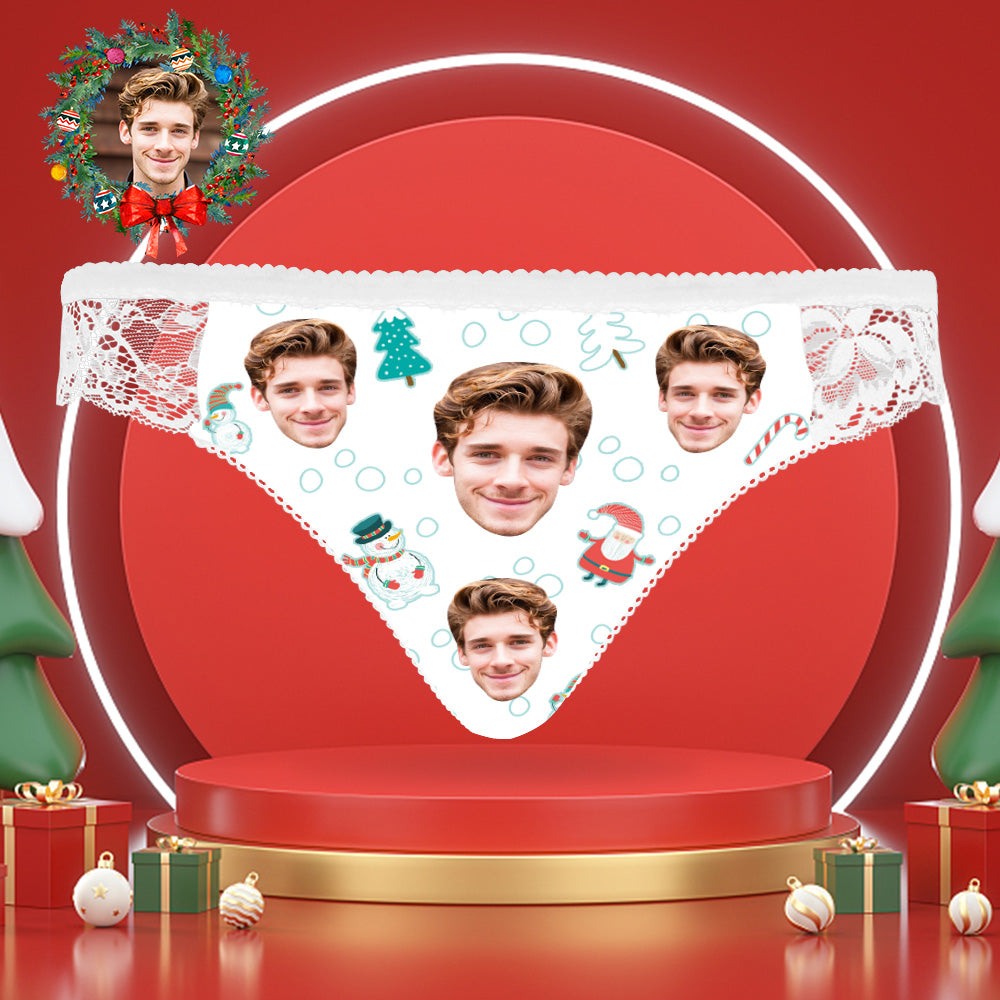 Custom Face Lace Panties Personalized Sexy Women Underwear Santa Claus and Snowman Christmas Gifts	 - MyFaceBoxerUK