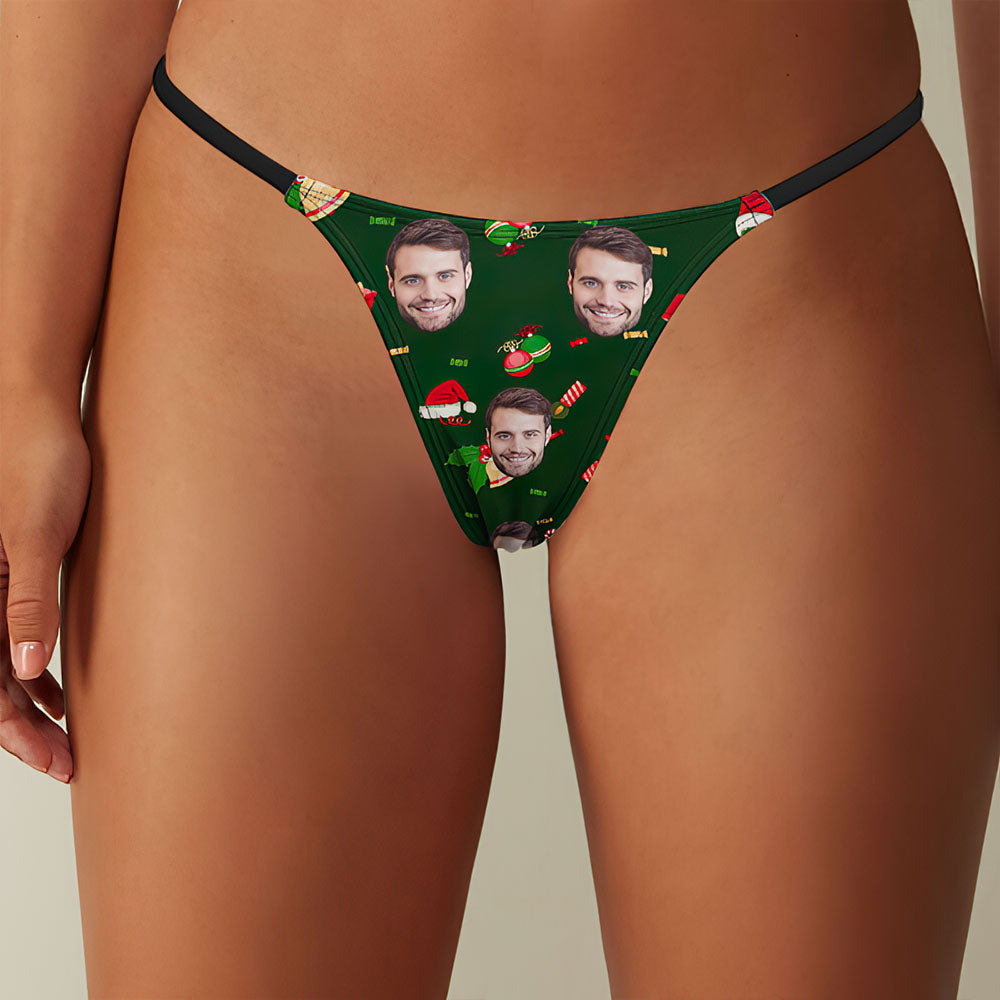 Custom Face Christmas Print Women's Tanga Vintage Thong	 - MyFaceBoxerUK