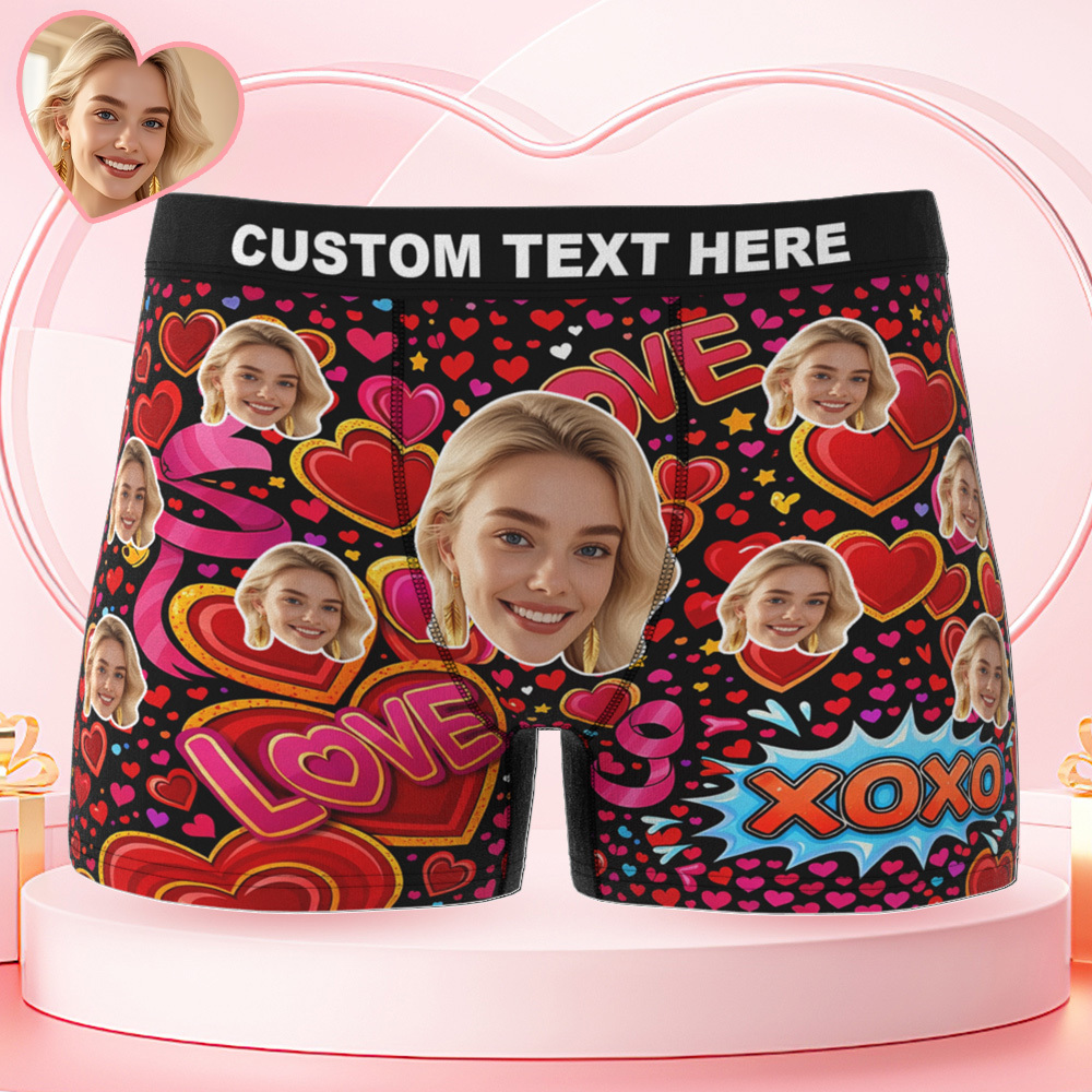 Custom Face Men's Underwear Personalized Photo Men's Boxer Briefs Valentine's Gifts Love Heart Boxers - MyfaceboxerUK