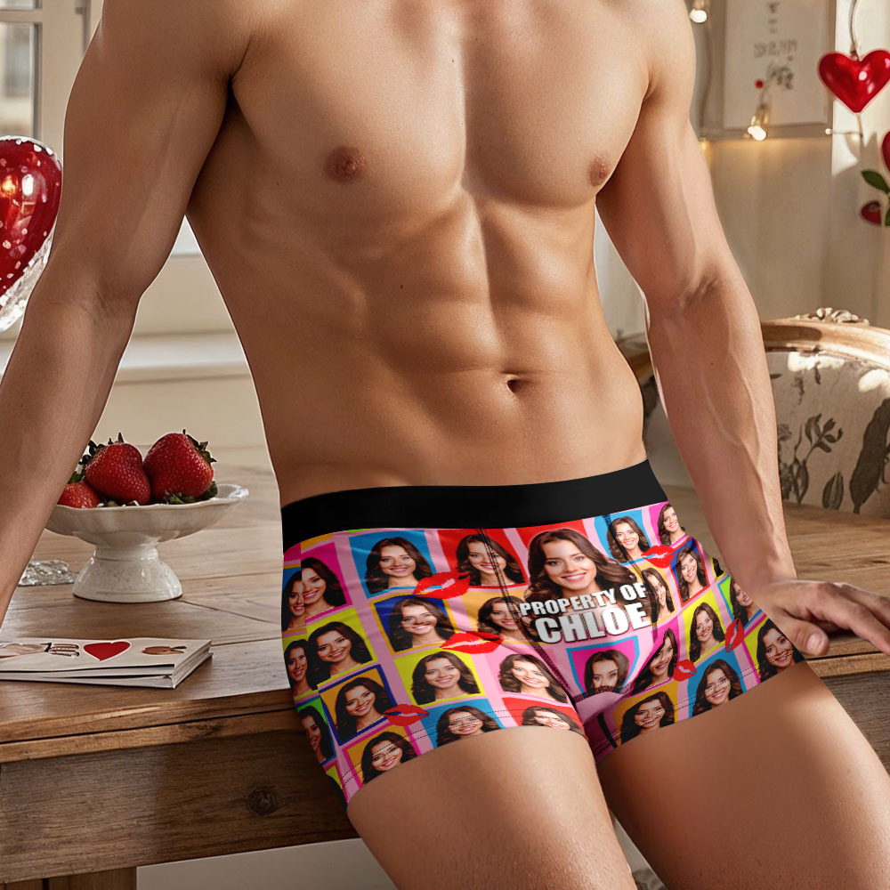 Valentine's Day Gifts Custom Face Men's Underwear Property of Her Boxer Briefs Gifts for Husband Waistband Text Boxers - MyfaceboxerUK