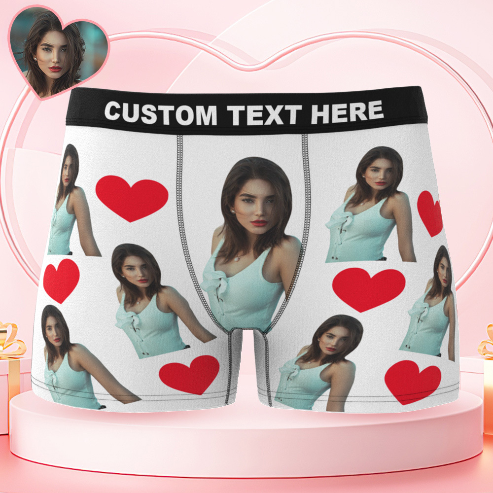 Valentine's Day Gifts Personalized Red Heart Underwear Custom Photo Boxer Briefs Custom Photo Boxers - MyfaceboxerUK