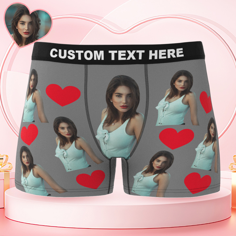 Valentine's Day Gifts Personalized Red Heart Underwear Custom Photo Boxer Briefs Custom Photo Boxers - MyfaceboxerUK
