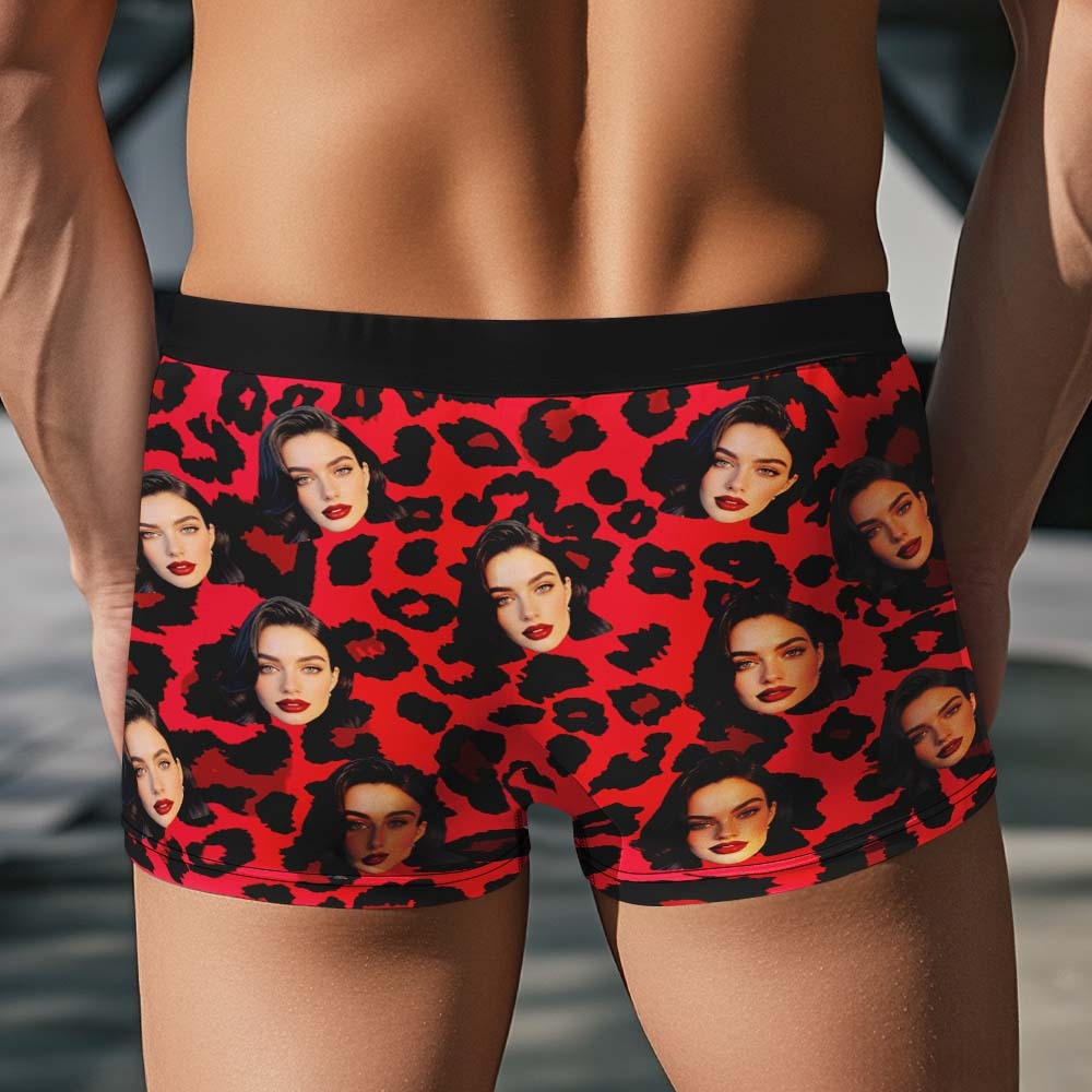 Custom Face Men's Boxer Briefs Personalized Photo Underwear Breathable Ice Silk Leopard Print - MyfaceboxerUK