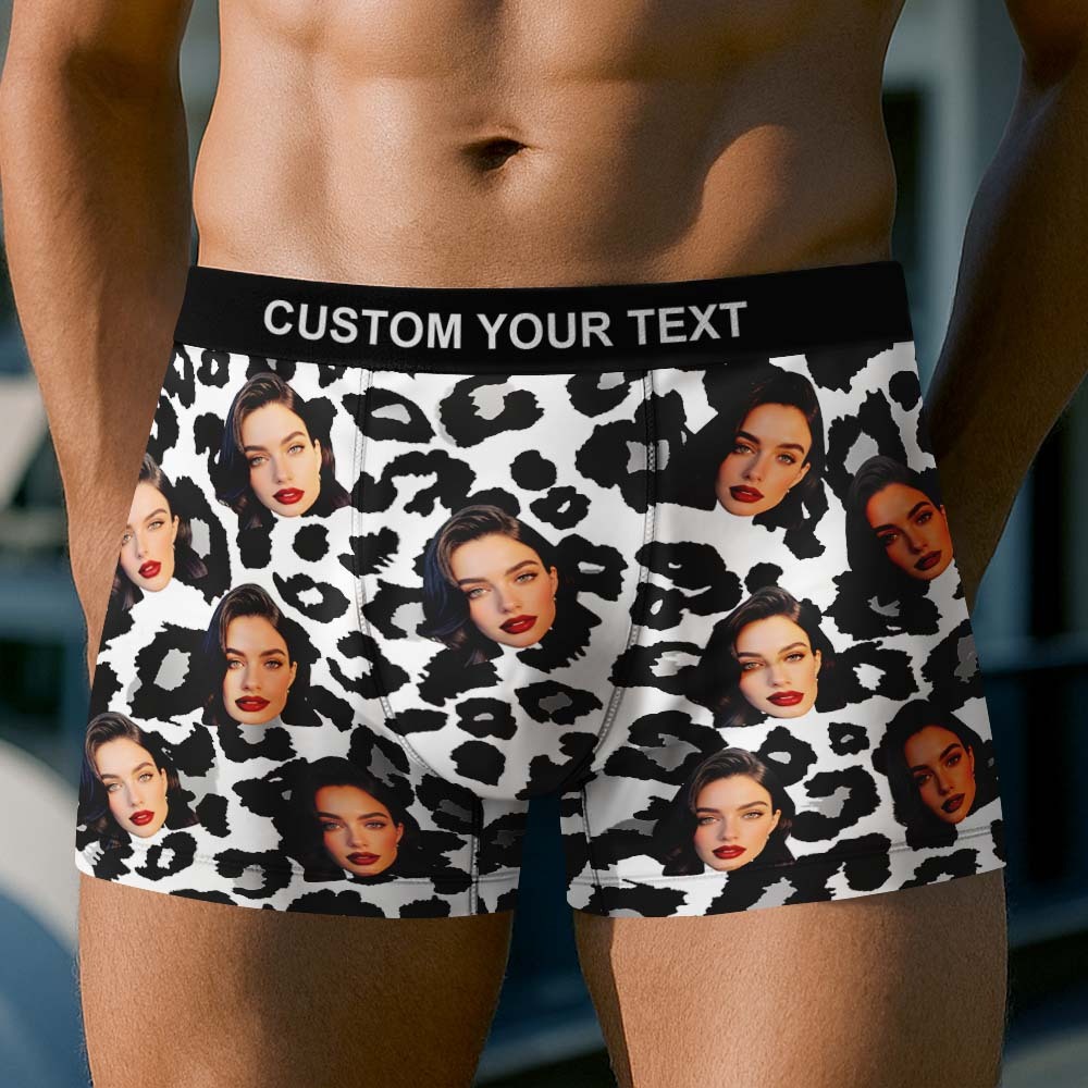 Custom Face Men's Boxer Briefs Personalized Photo Underwear Breathable Ice Silk Leopard Print - MyfaceboxerUK