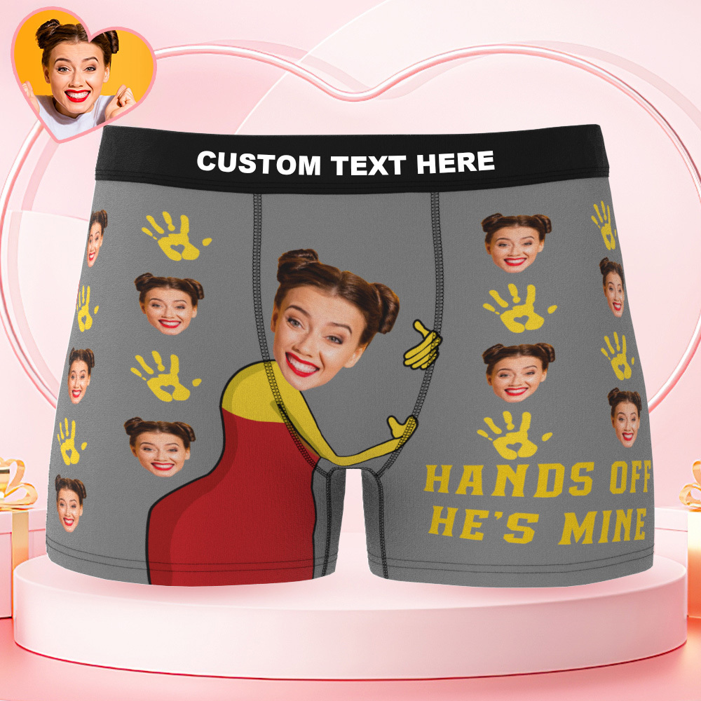 Valentine's Gifts Personalized Underwear Custom Photo Boxer Briefs Custom Photo Boxers Hands off - MyfaceboxerUK