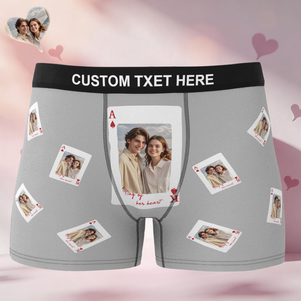 Valentine's Gifts Custom Photo Men's Underwear Personalized King Queen Boxer Briefs