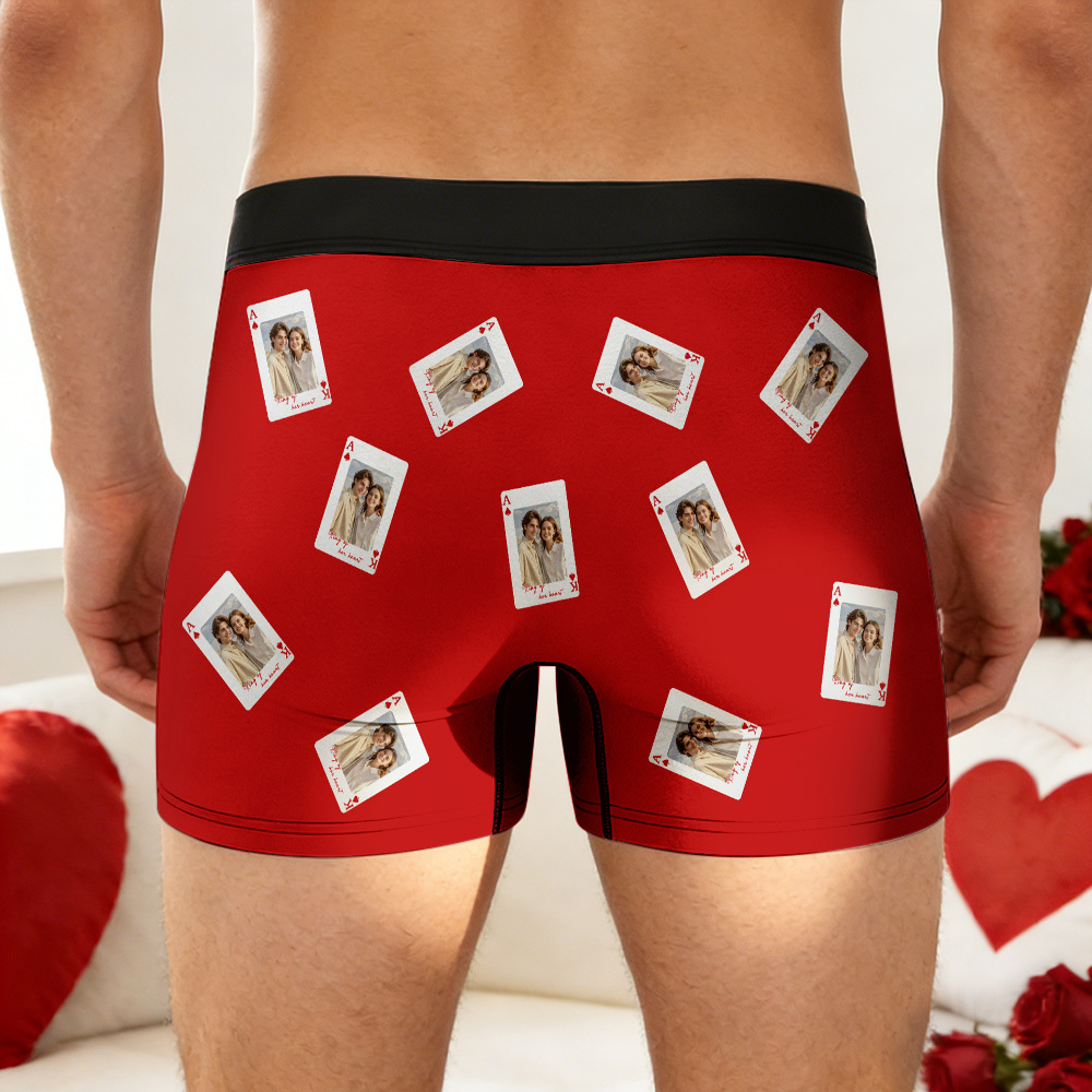 Valentine's Gifts Custom Photo Men's Underwear Personalized King Queen Boxer Briefs