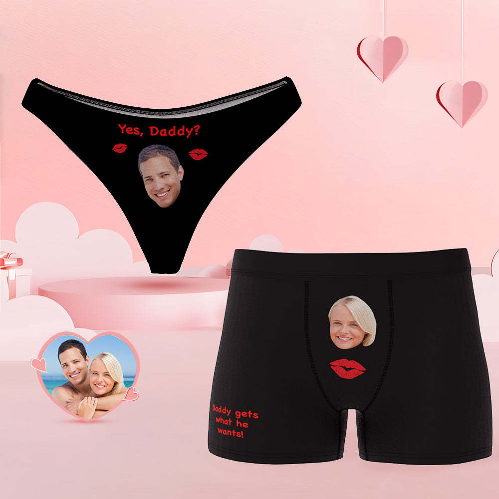 Personalized Face Couple Underwear Yes Daddy Custom Underwear for Couple Valentine's Day Gift - MyFaceBoxerUK