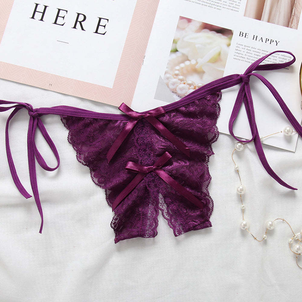 Custom Lace Sexy Panty with jewelry Crystal Letter Name Open Cut Thong Underpants Women's Underwear - MyFaceBoxerUK