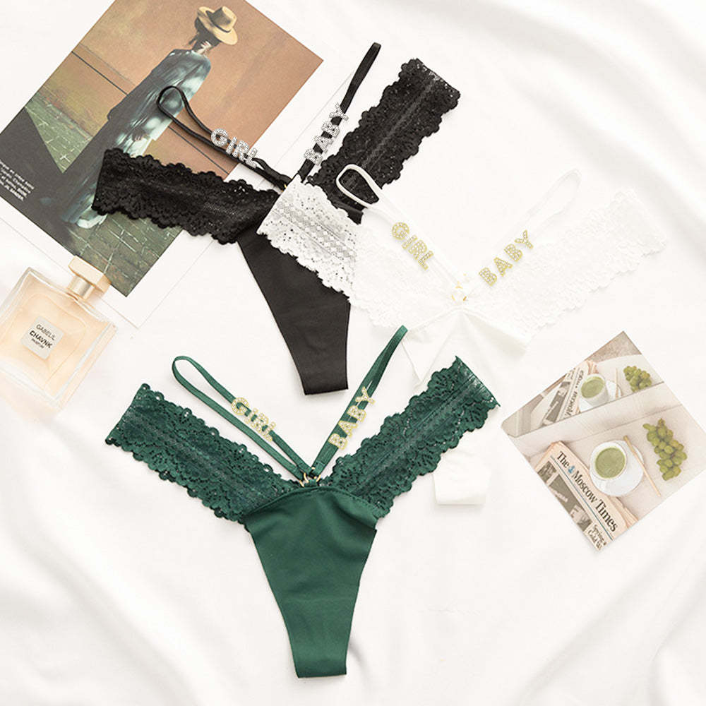 Custom Name Sexy Women's Panties Crystal Letter Lingerie Low Waist Underwear - MyFaceBoxerUK
